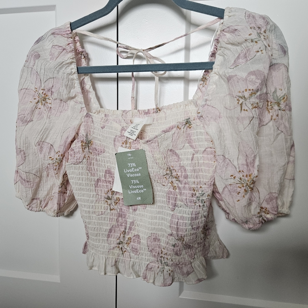 Women’s Floral Smocked Peasant Top - Pink/White